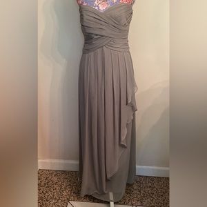 David’s Bridal gray strapless gown size 6